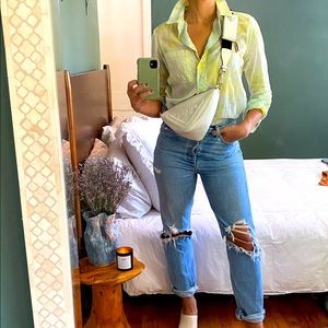 Pilcro by Anthropologie, tie-dye cotton button down shirt